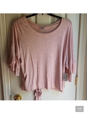 Belle Sky Women’s Redish Pink Stripe Ruffle Sleeve Top Xxl